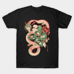 Japanese Girl With Dragon and Cats 2 T-Shirt 10 T-Shirt